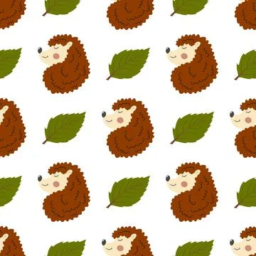 Autumn seamless pattern with berries. Autumn leaves, cute hedgehogs. Pattern Ilustración de archivo