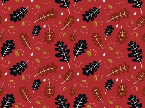Autumn seamless pattern. Black and red leaves background design. Colorful vec Stock Illustration