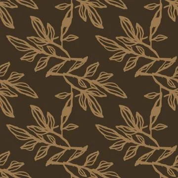 Autumn seamless pattern with branches silhouettes. Brown background with ligh Stock Illustration