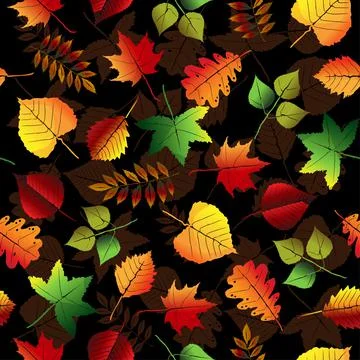 Autumn seamless pattern of bright leaves on a dark background. Stock Illustration
