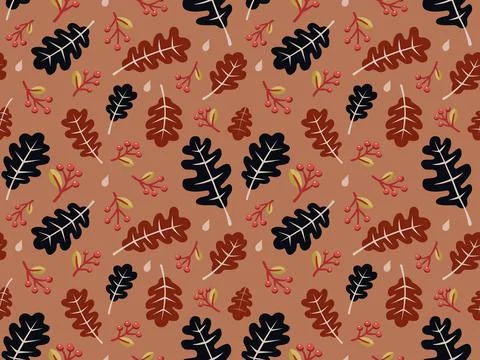 Autumn seamless pattern. Brown and black leaves background design. Colorful v Stock Illustration