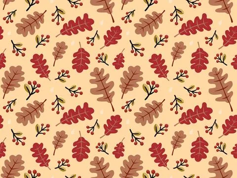 Autumn seamless pattern. Brown and red leaves background design. Colorful vec Stock Illustration