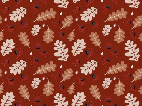 Autumn seamless pattern. Brown and white leaves background design. Colorful v Stock Illustration