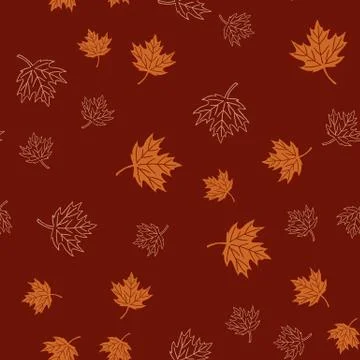Autumn seamless pattern with brown maple leaves on red background, vector Illustrazione stock