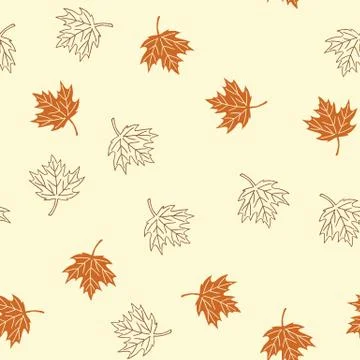 Autumn seamless pattern with brown maple leaves on beige background, vector Stock Illustration