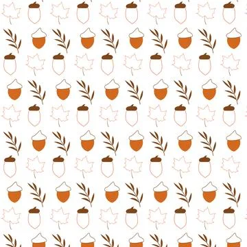 Autumn seamless pattern Cones Leaves linear icons 스톡 일러스트