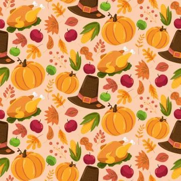 Autumn seamless pattern, cute fall texture design Stock Illustration