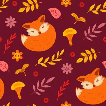 Autumn seamless pattern with cute fox イラスト素材