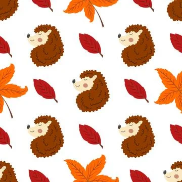 Autumn seamless pattern. Cute hedgehogs. Pattern for children's room design,  Ilustración de archivo