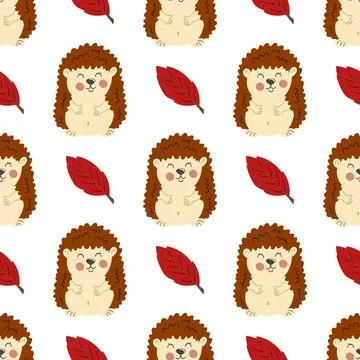 Autumn seamless pattern. Cute hedgehogs. Pattern for children's room design,  Ilustración de archivo