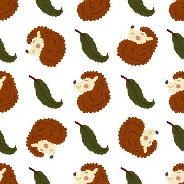 Autumn seamless pattern. Cute hedgehogs. Pattern for children's room design,  Illustrazione stock