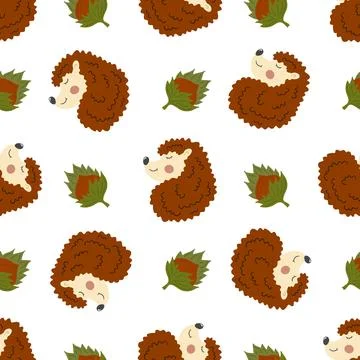 Autumn seamless pattern. Cute hedgehogs. Pattern for children's room design Ilustración de archivo