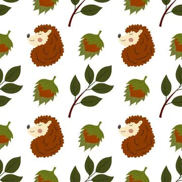 Autumn seamless pattern. Cute hedgehogs Ilustración de archivo