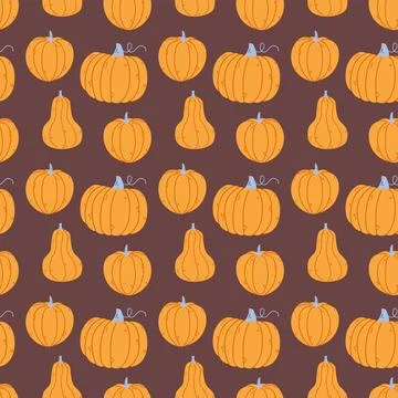 Autumn seamless pattern with cute pumpkins Stock Illustration