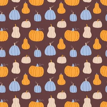 Autumn seamless pattern with cute pumpkins Stock Illustration