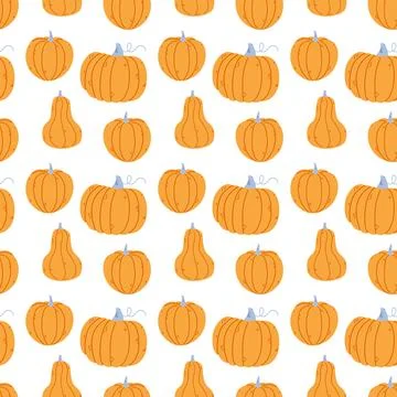 Autumn seamless pattern with cute pumpkins Stock Illustration