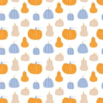 Autumn seamless pattern with cute pumpkins Illustrazione stock