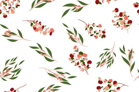 Autumn Seamless Pattern with Eucalyptus Leaves. Foliage Natural Branches. Dec Stock Illustration