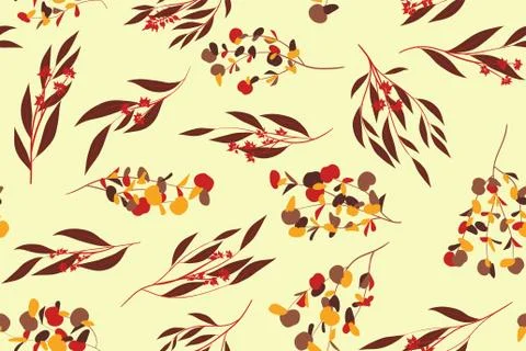 Autumn Seamless Pattern with Eucalyptus Leaves. Foliage Natural Branches. Dec Stock Illustration