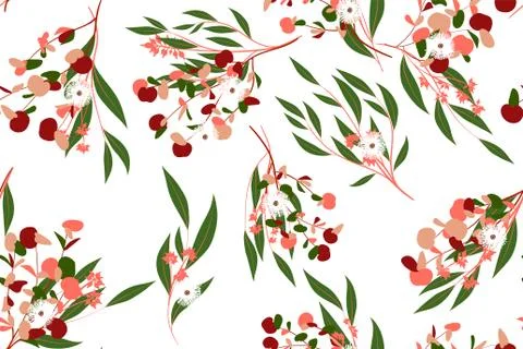 Autumn Seamless Pattern with Eucalyptus Leaves. Foliage Natural Branches. Dec Stock Illustration