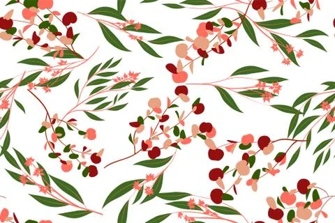 Autumn Seamless Pattern with Eucalyptus Leaves. Foliage Natural Branches. Dec Stock Illustration