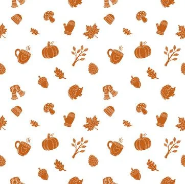 Autumn Seamless Pattern Fall Icon Print Background イラスト素材
