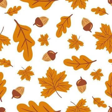 Autumn seamless pattern fall season foliage, leaves background Stock Illustration