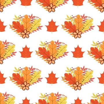 Autumn seamless pattern. Fall vector background. Multicolor leaves, flowers.. 스톡 일러스트