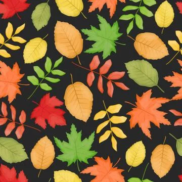 Autumn seamless pattern with fallen leaves on the black background. Stock Illustration