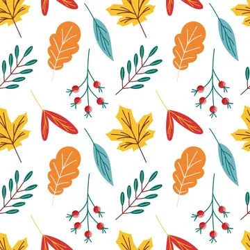 Autumn seamless pattern in flat style. Colorful leaves design. Background for Stock Illustration