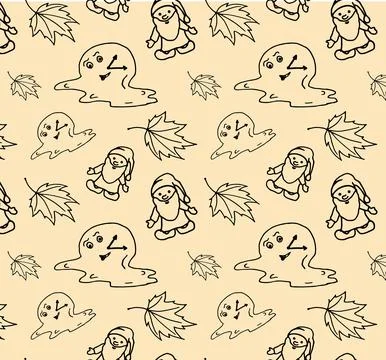 Autumn seamless pattern gnome leaf clock with arrows Vector illustration Stock Illustration