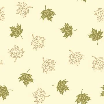 Autumn seamless pattern with green and brown maple leaves on beige background Stock Illustration