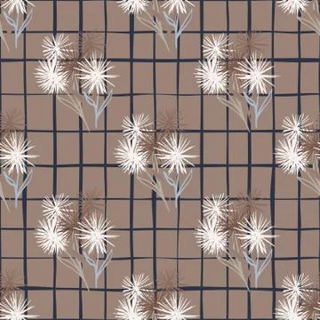 Autumn seamless pattern with hand drawn dandelions. White flower silhouettes  Illustrazione stock