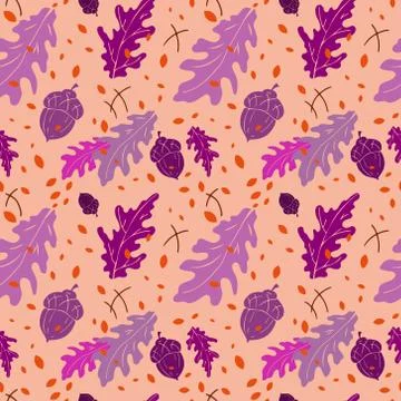 Autumn seamless pattern, hand drawn set of violet silhouettes of fall forest Illustrazione stock