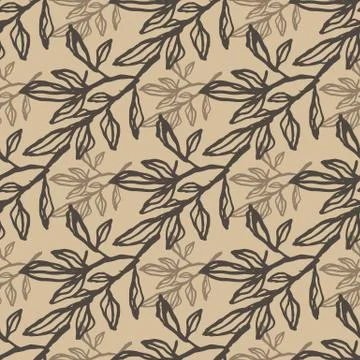 Autumn seamless pattern with hand drawn branches. Outline botanic ornament in Stock Illustration