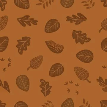 Autumn seamless pattern hand drawn on brown background Stock Illustration