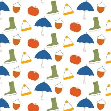 Autumn seamless pattern Hat boots umbrella Color Stock Illustration