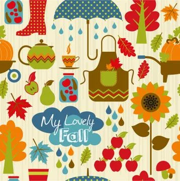 Autumn seamless pattern with icons Stock Illustration