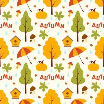 Autumn Seamless Pattern Illustration Element Panoramic of Maple Trees Falle.. Illustrazione stock