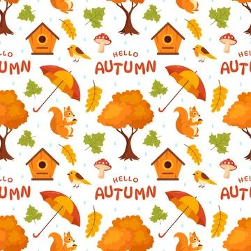 Autumn Seamless Pattern Illustration Element Panoramic of Maple Trees Falle.. Illustrazione stock