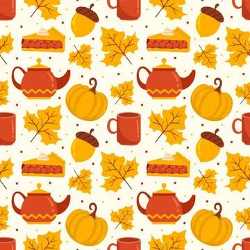 Autumn Seamless Pattern Illustration Element Panoramic of Maple Trees Falle.. 스톡 일러스트