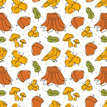 Autumn Seamless Pattern Illustration Element Panoramic of Maple Trees Falle.. Illustrazione stock