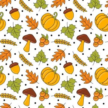 Autumn Seamless Pattern Illustration Element Panoramic of Maple Trees Falle.. 스톡 일러스트
