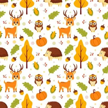 Autumn Seamless Pattern Illustration Element Panoramic of Maple Trees Falle.. 스톡 일러스트