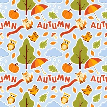 Autumn Seamless Pattern Illustration Element Panoramic of Maple Trees Falle.. イラスト素材