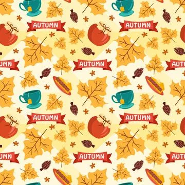 Autumn Seamless Pattern Illustration Element Panoramic of Maple Trees Falle.. Stockillustratie