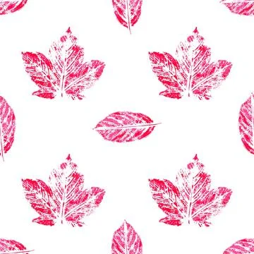 Autumn seamless pattern. Ink messy drops red leaves vector illustration. Prin Stock Illustration