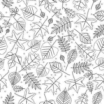 Autumn seamless pattern of leaf silhouettes. Autumn leaves Stock Illustration