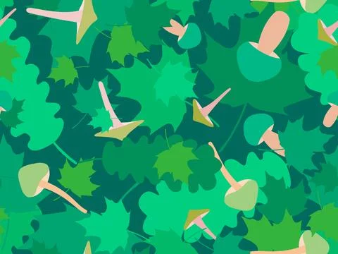 Autumn seamless pattern with leaves and mushrooms. Leaf fall, maple and oak.. Stock Illustration