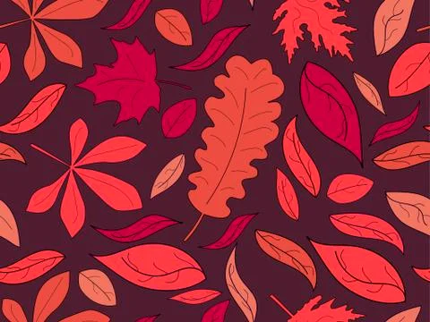 Autumn seamless pattern with leaves. Red falling leaves, leaf fall. Backgroun 스톡 일러스트